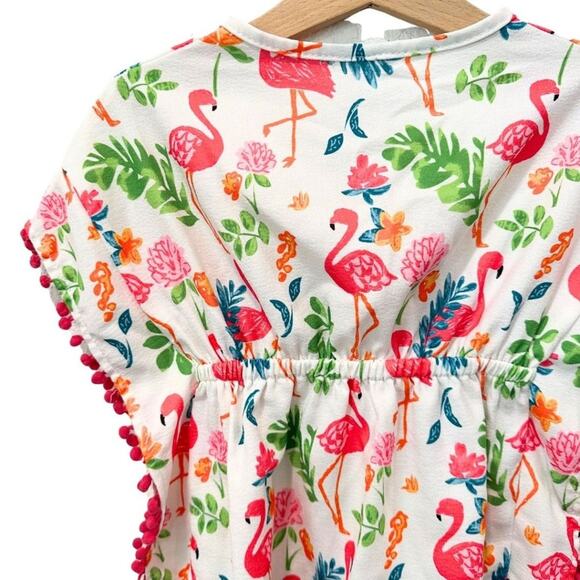 Swim Cover Up Flamingo and Tropical Print Pink, Ivory, Green 2T - Picture 6 of 6